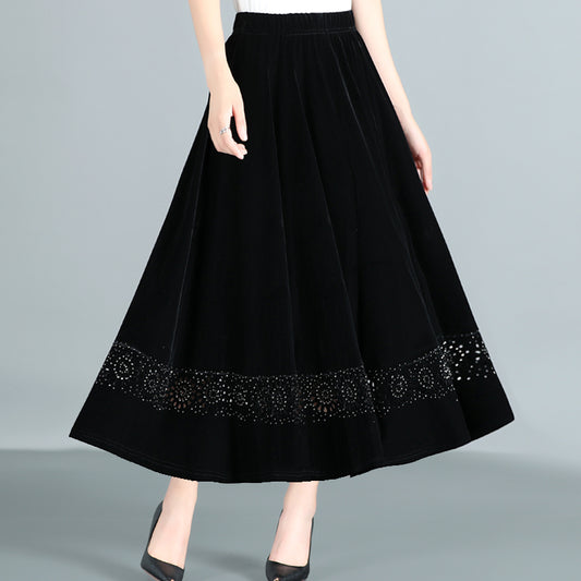 middle age Women's wear Hot drilling skirt Medium and long term Swing skirt Big size Middle aged and elderly mom spring and autumn Velvet Dancing skirt